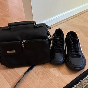 Black Leather  Bag & Puma Shoes